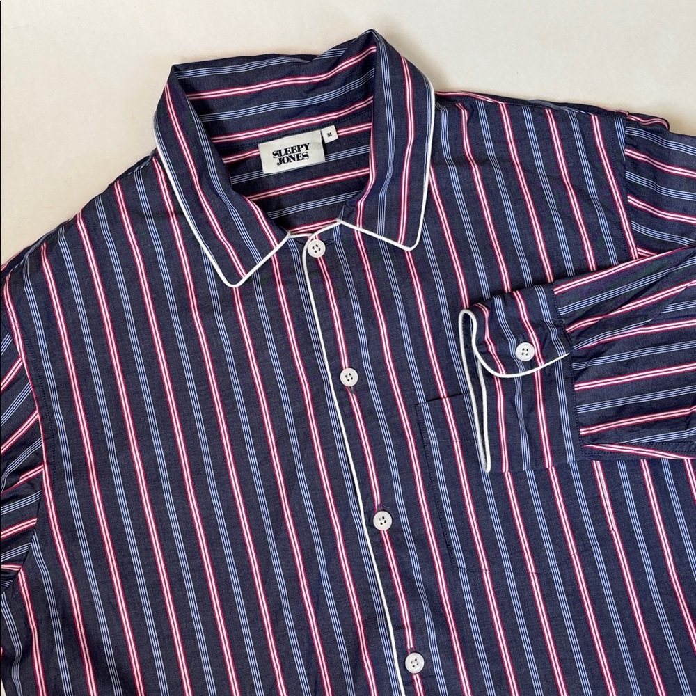 Sleepy Jones Blue Strip Long Sleeve Button Pajama Shirt Sleepwear‎ Men’s Medium